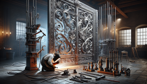 Welder carefully working on a metal gate to prevent warping.