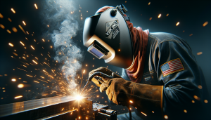 Welder using Lincoln Electric Viking helmet.