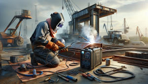 Mobile welding technician fixing machinery on-site.