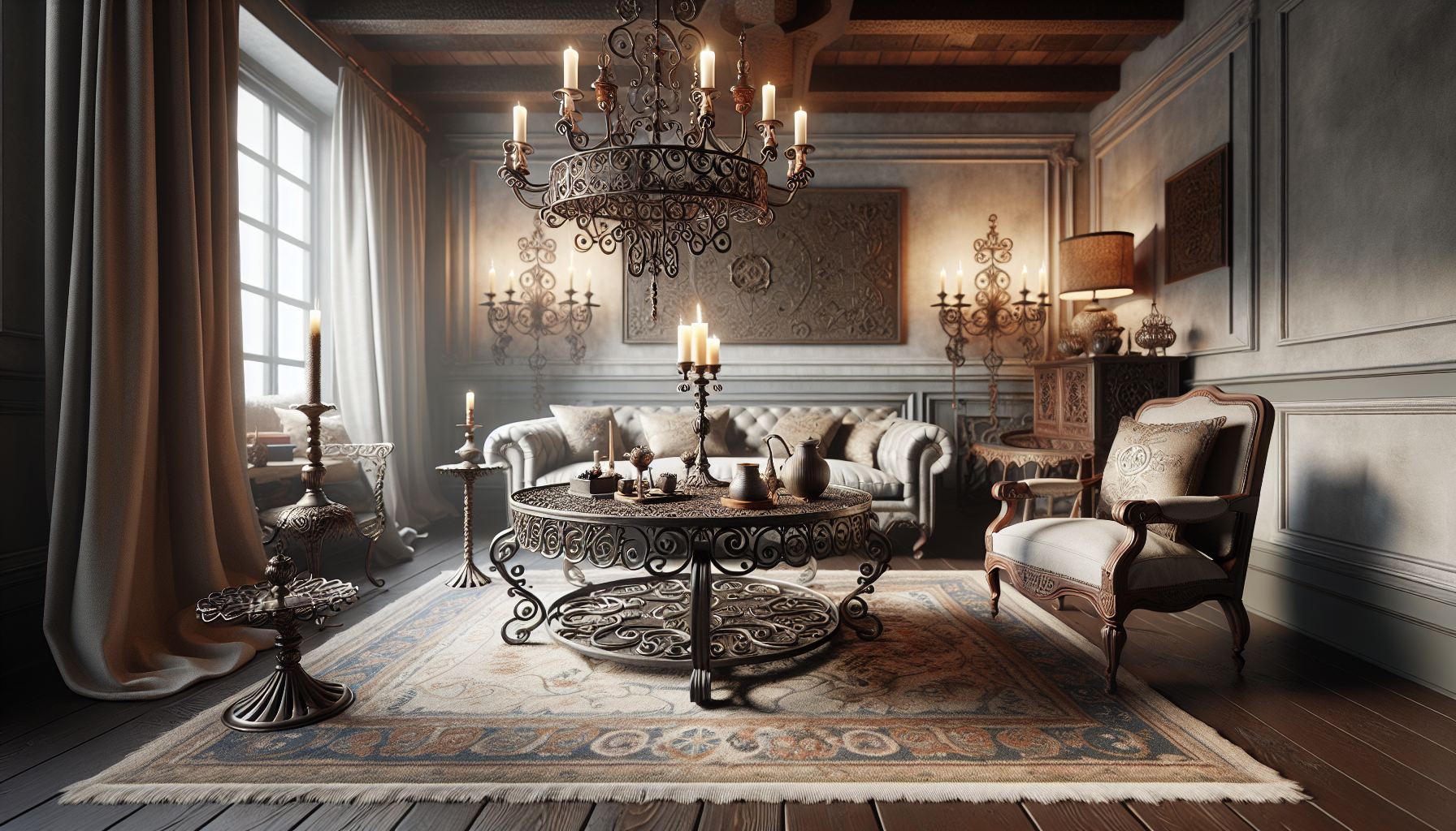 Various iron home décor items on display.