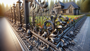 Elegant wrought iron fence with intricate designs.