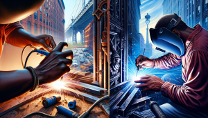 Aluminum and steel welding tools in Brooklyn workshop.